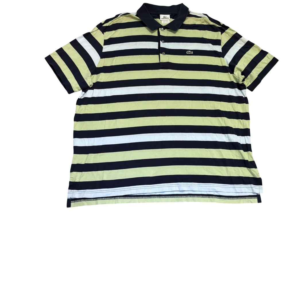 Lacoste Polo Shirt Rugby Mens 8 3XL Green Blue Striped Cotton Short Sleeve 5191L